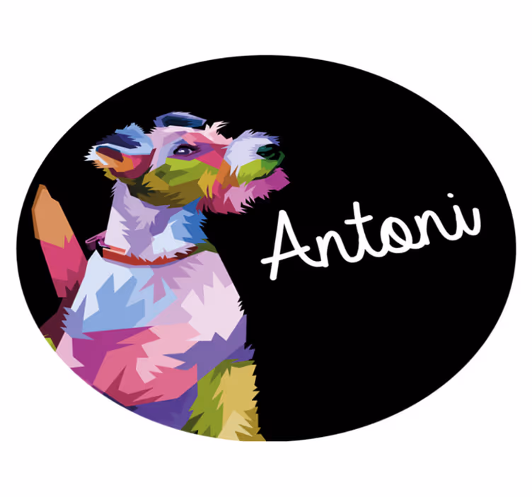 Tapete vinílico com nome retrato canino colorido - TenStickers