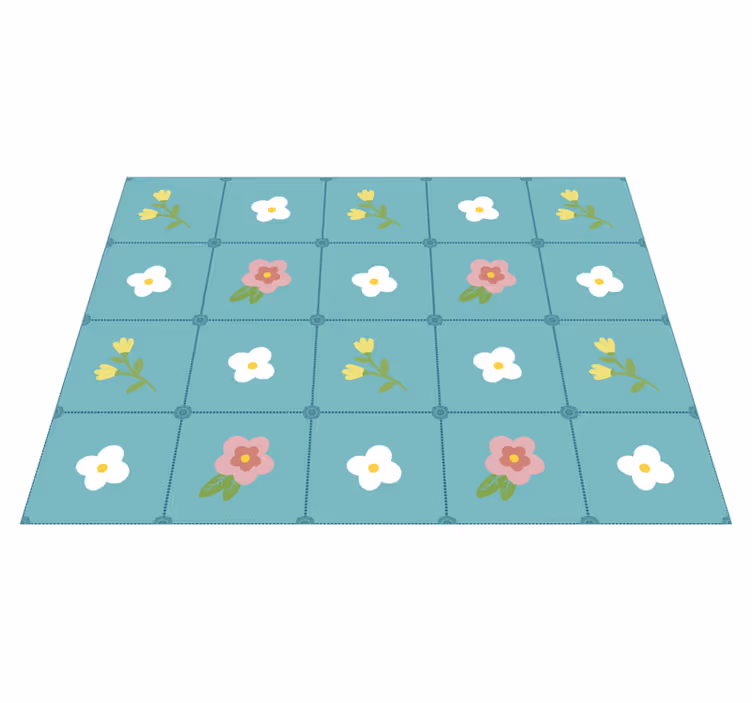 Tapete vinílico flores e plantas padrão de azulejo floral - TenStickers