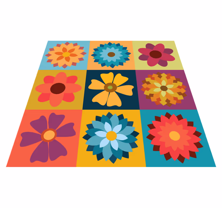 Tapete vinílico azulejos flores hippies multicoloridas - TenStickers