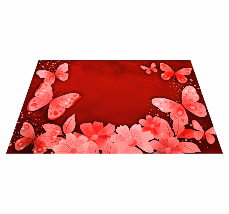 Tapete vinílico vermelho desenho de flores e borboletas - TenStickers