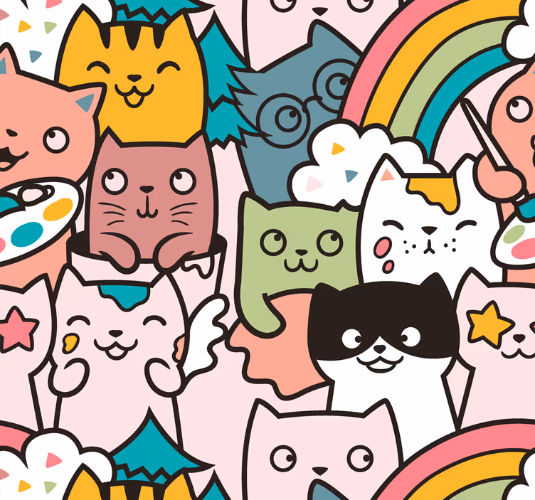papel de parede quarto de bebé unicórnios gatos brincalhões - TenStickers