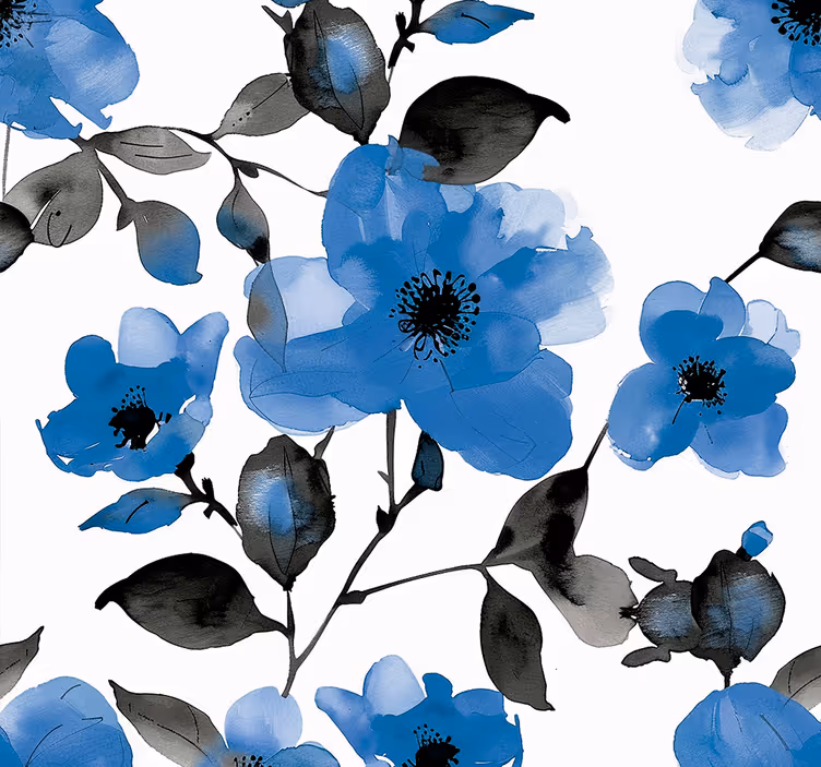 papel de parede flores padrão de papoulas azuis - TenStickers