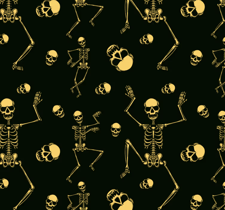 Papel de parede halloween design de esqueletos pretos - TenStickers