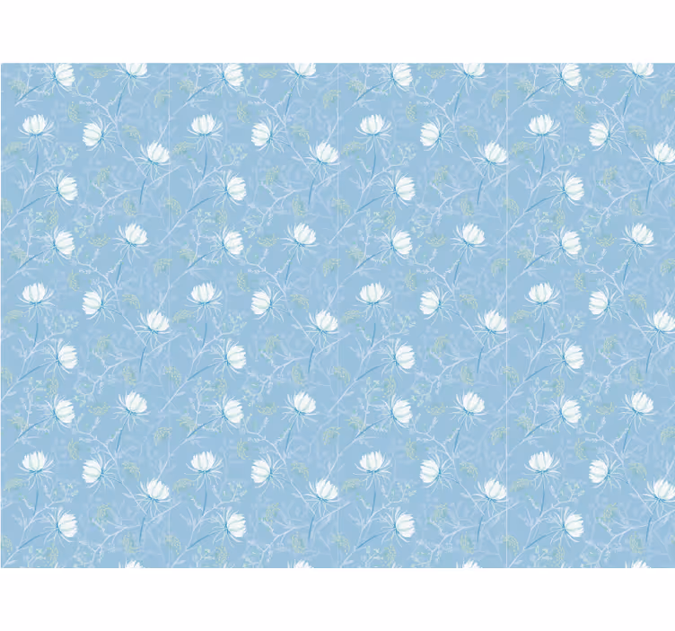 papel de parede flores fundo padrão azul - TenStickers
