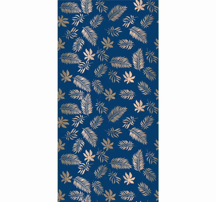 Papel de parede folhas padrão dourado em fundo marinho - TenStickers