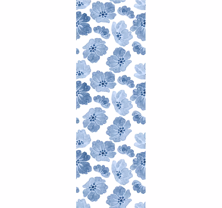 papel de parede flores padrão floral azul e branco - TenStickers