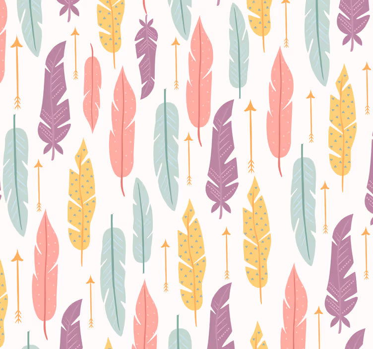 papel de parede quarto de casal arranjo de penas coloridas - TenStickers