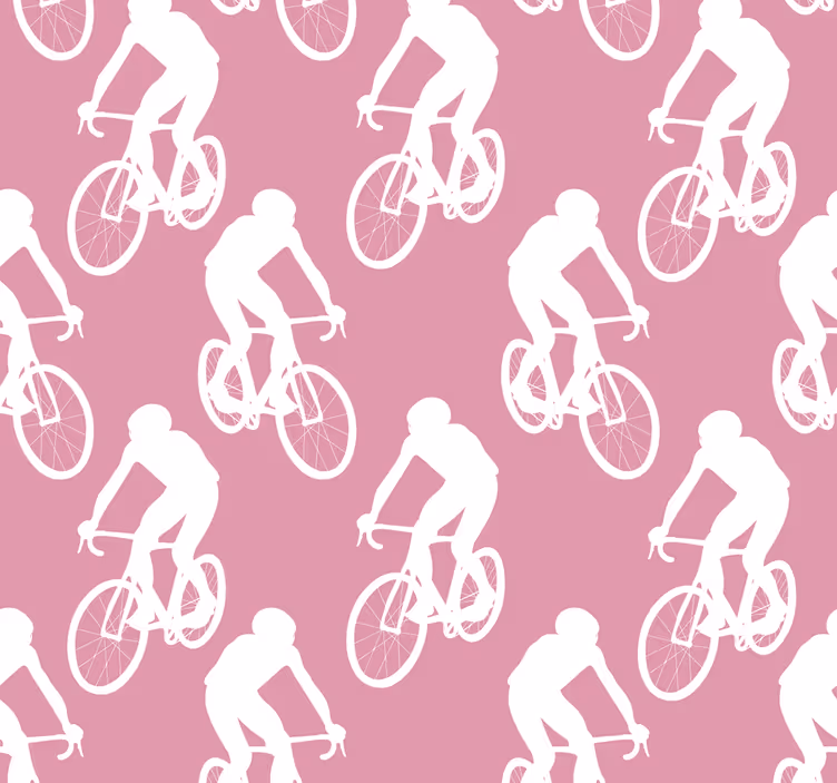 papel de parede rosa padrão de ciclistas brancos - TenStickers