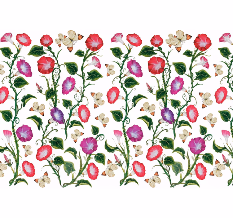 Papel de parede flores em tons de rosa e roxo - TenStickers