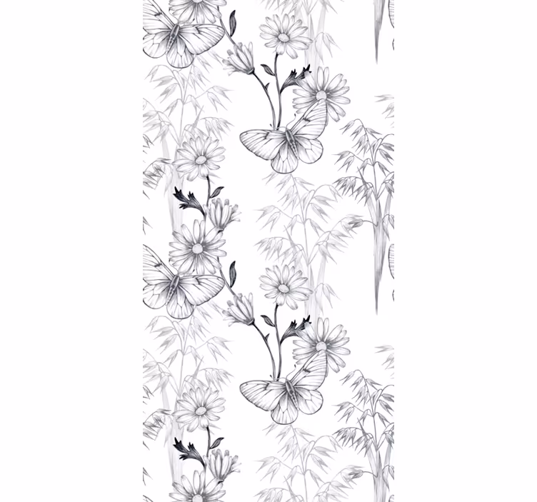 Papel de parede borboletas padrão flores negras - TenStickers