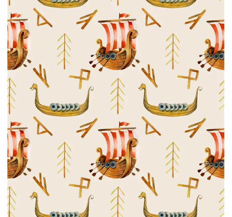 Papel de parede natureza com padrão de navios vikings - TenStickers