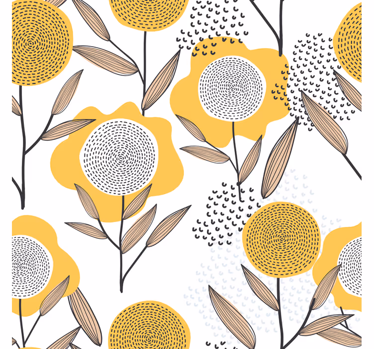 Papel de parede para sala padrão floral amarelo abstrato - TenStickers