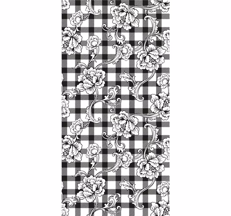 Papel de parede ornamental padrão xadrez floral - TenStickers