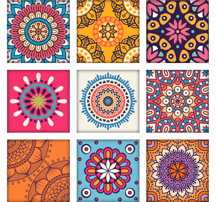 Papel de parede ornamental com padrões mosaicos coloridos - TenStickers