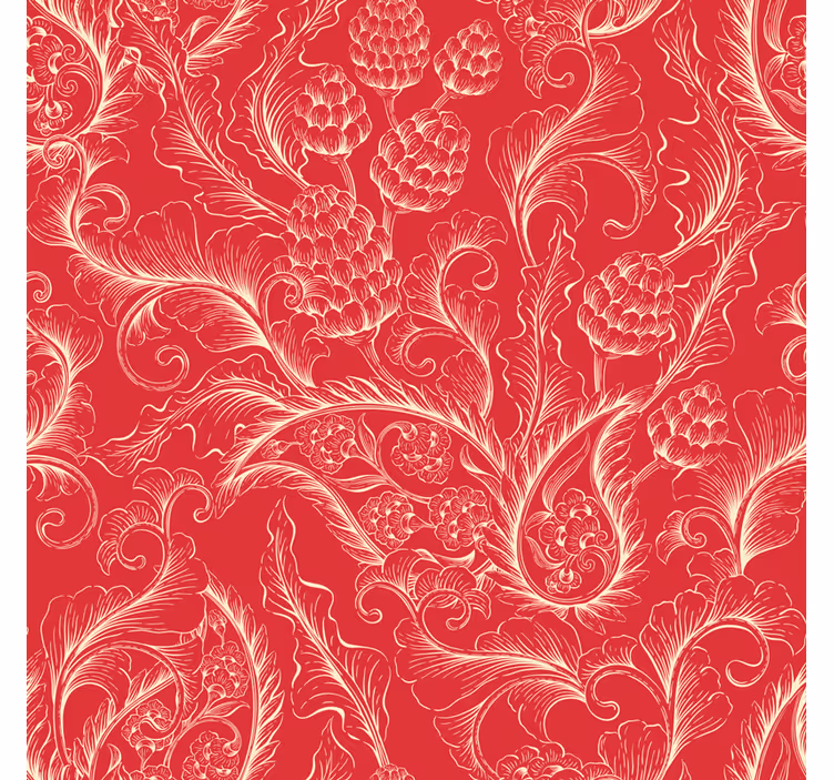 Papel de parede floral ilustração paisley vermelha - TenStickers
