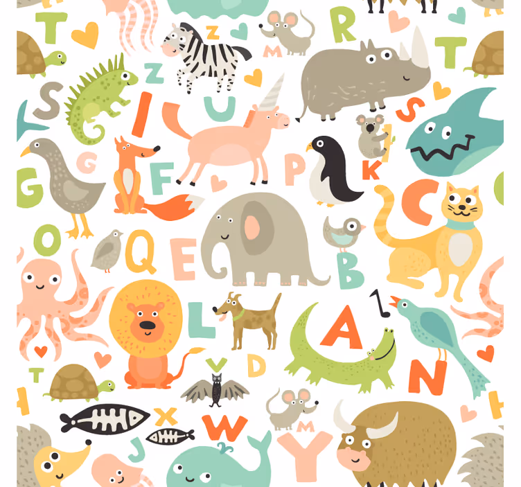 Papel de parede animais com letras do alfabeto - TenStickers