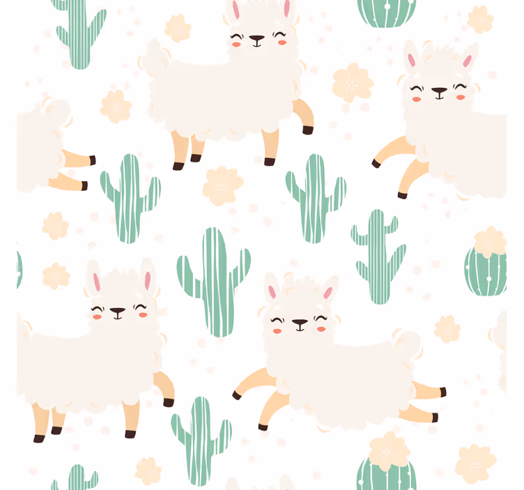 Papel de parede texturas lhamas fofas aquareladas com cacto - TenStickers