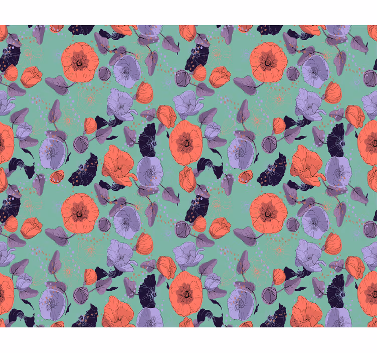 Papel de parede flores papoilas azuis e vermelhas - TenStickers