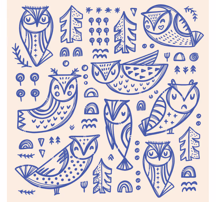 Papel de parede animais ilustração de coruja azul fofa - TenStickers