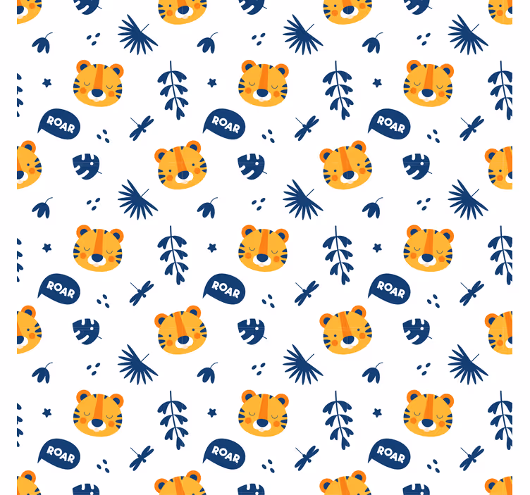 Papel de parede animais cabeça de filhote de tigre e libélula - TenStickers