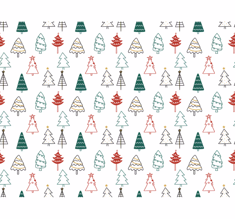 Papel de parede natal com padrão de árvores festivas - TenStickers