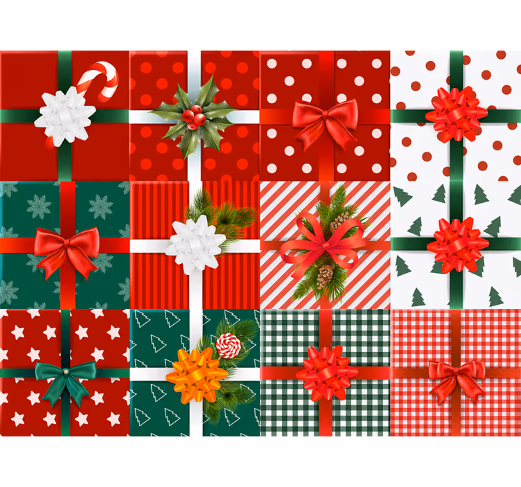 Papel de parede natal com padrões de presentes festivos - TenStickers