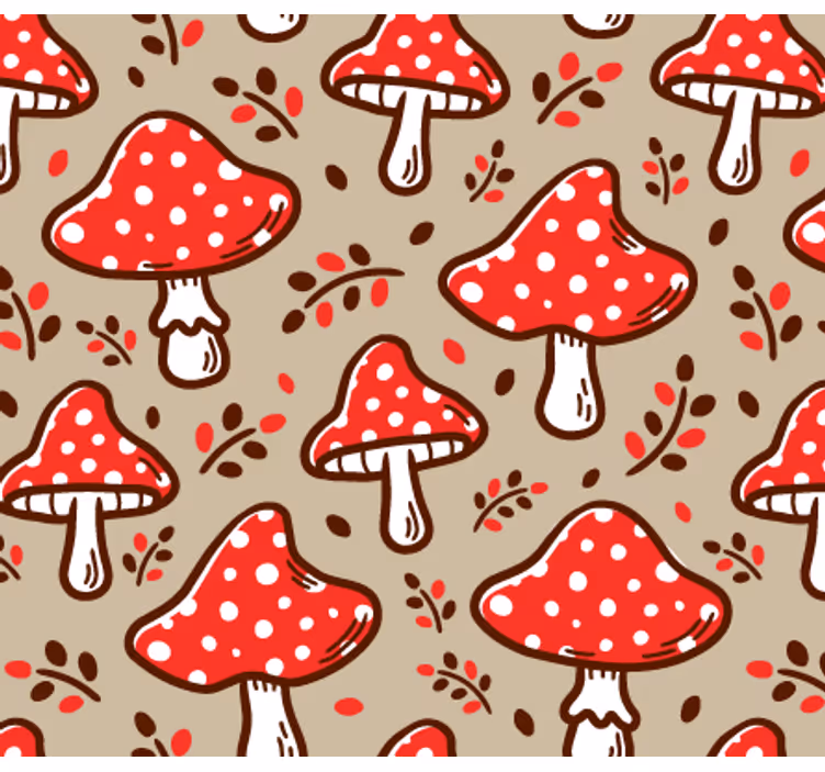 Papel de parede natureza cogumelos típicos sobre fundo bege - TenStickers