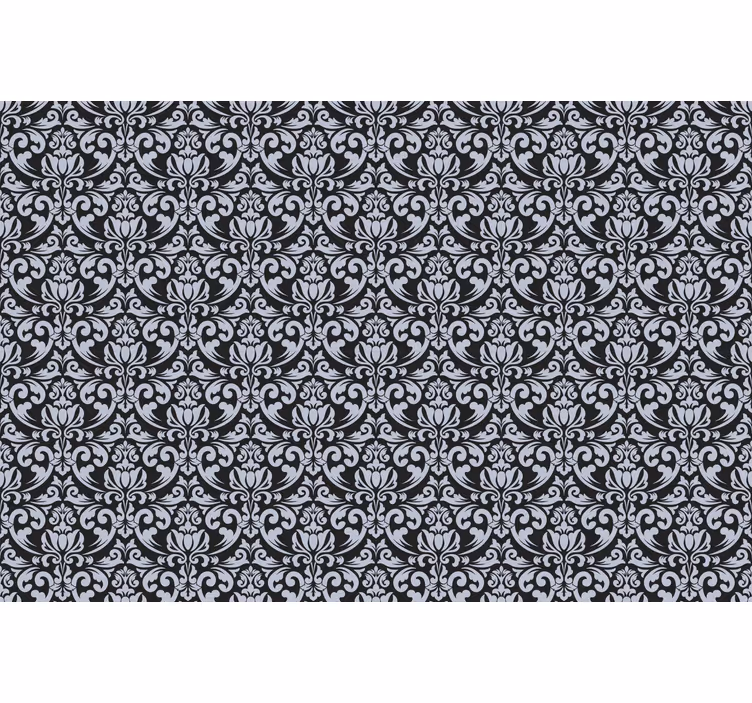 Papel de parede azulejo padrão mosaico barroco cinza e preto - TenStickers