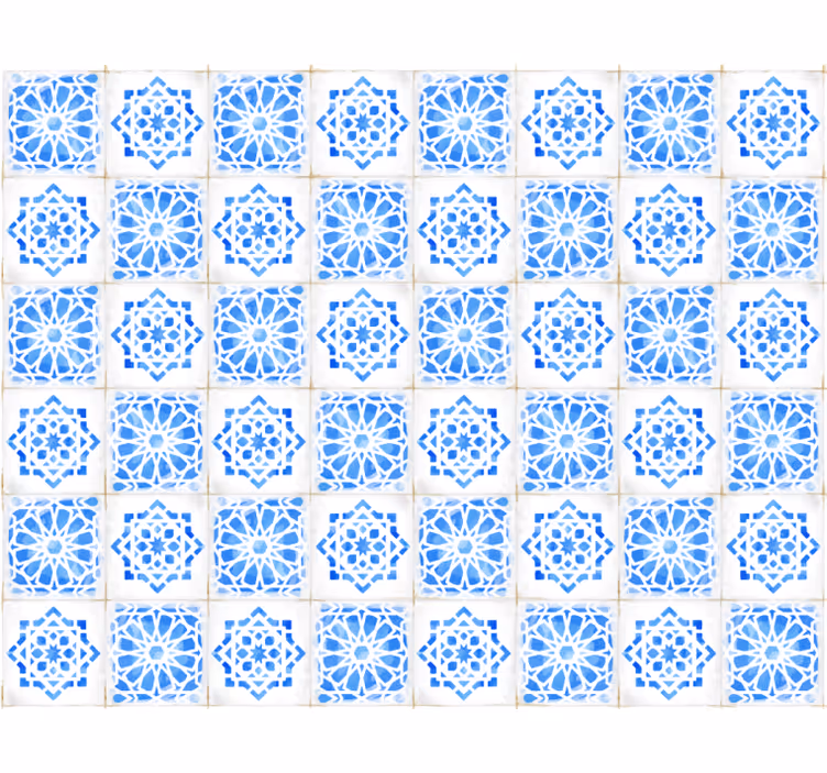 Papel de parede azulejo com padrões azuis intrincados - TenStickers