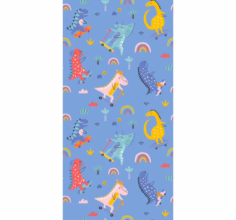 Papel de parede infantil dinossauros skatistas fofos - TenStickers
