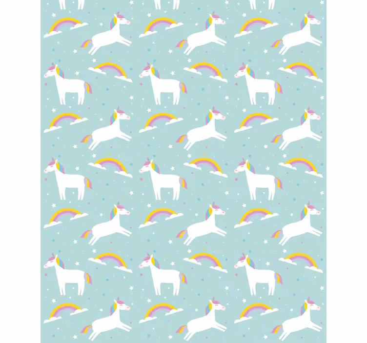 Papel de parede infantil unicórnios com arco-íris - TenStickers
