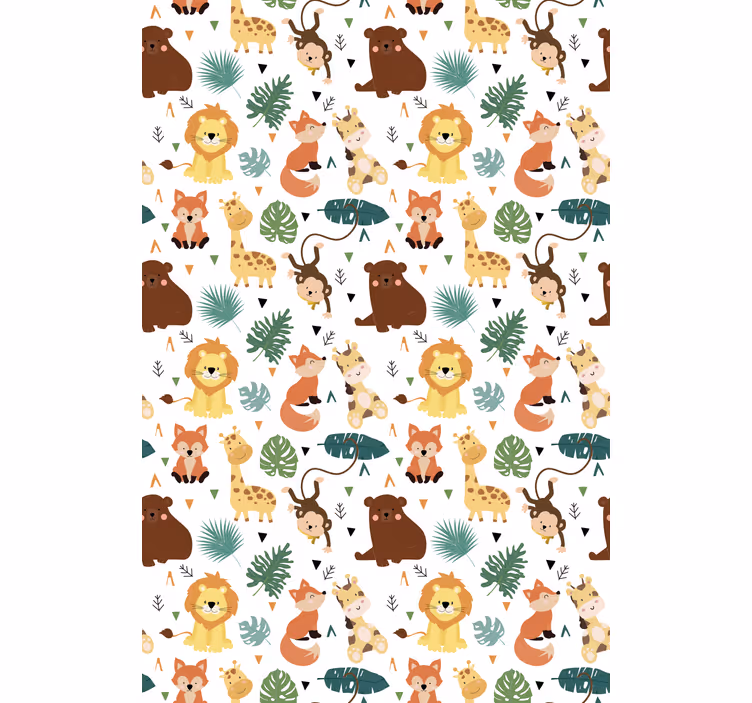 Papel de parede infantil animais selvagens e folhas - TenStickers