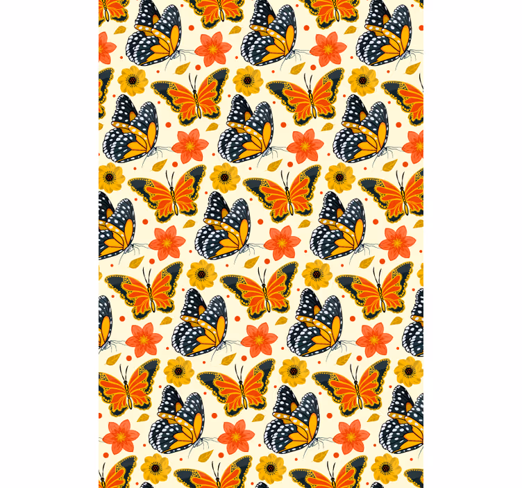 Papel de parede infantil padrão floral de borboletas - TenStickers