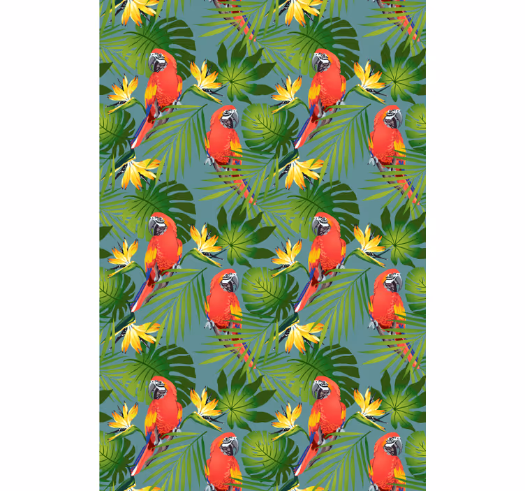 Papel de parede infantil com papagaios e folhas tropicais - TenStickers