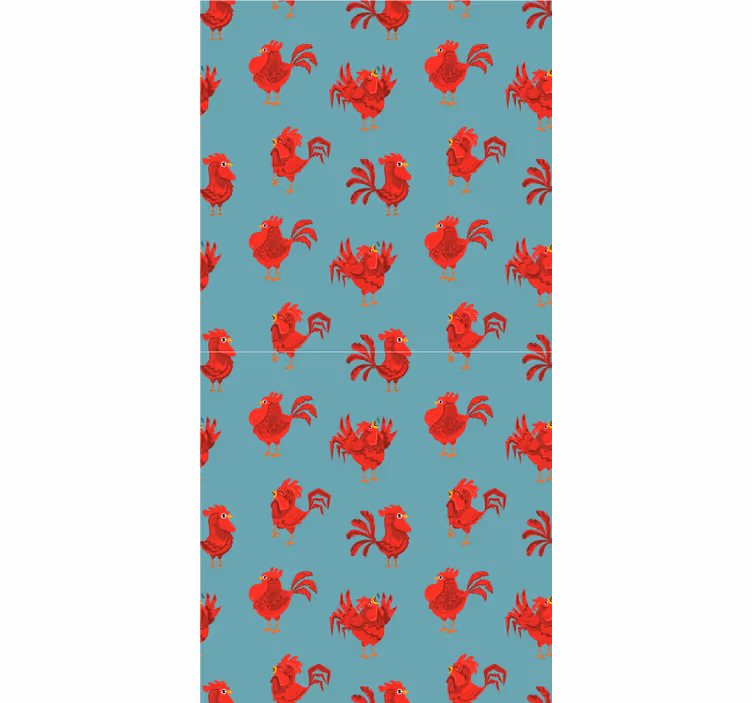 Papel de parede infantil galo vermelho sobre fundo azul - TenStickers