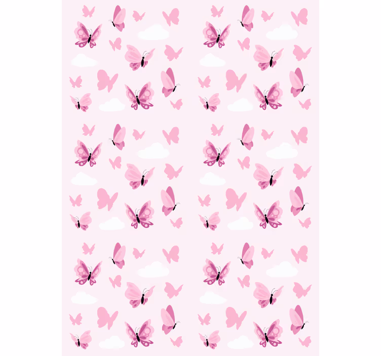 Papel de parede borboletas em rosa e nuvens - TenStickers