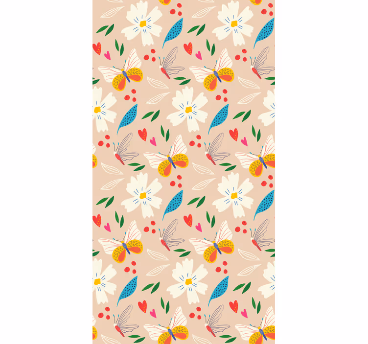 Papel de parede borboletas flores e borboletas fundo bege - TenStickers