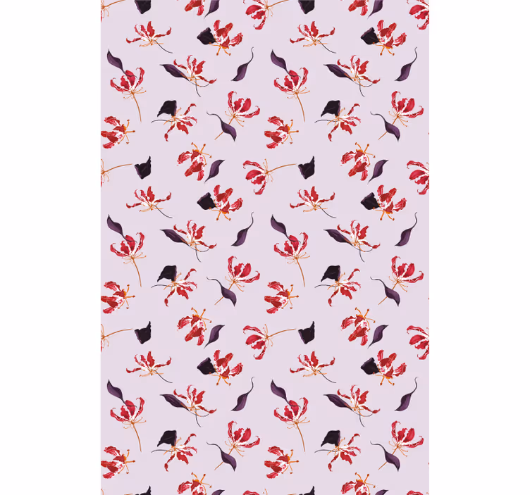 Papel de parede corredor com desenho de lírio vermelho - TenStickers