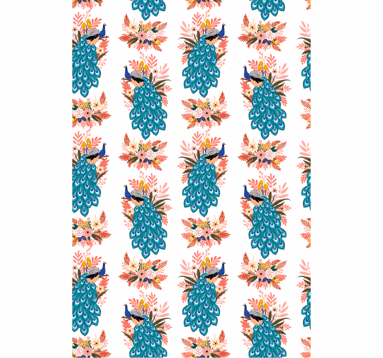 Papel de parede corredor pavões entre flores - TenStickers