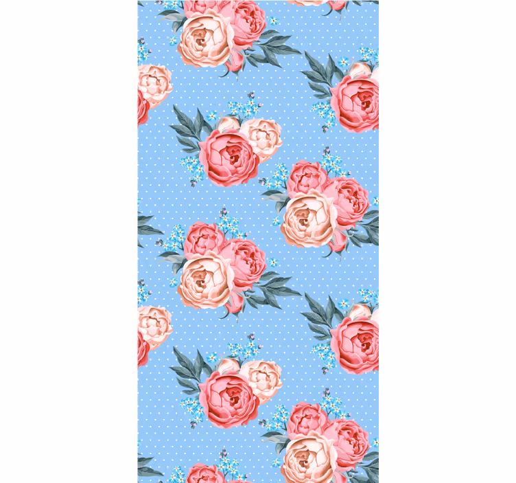 Papel de parede corredor rosas pink em flor azul - TenStickers