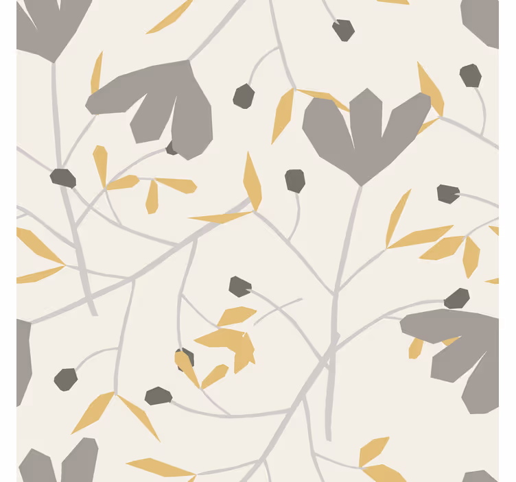 Papel de parede nórdicos flores cinzas e amarelas - TenStickers