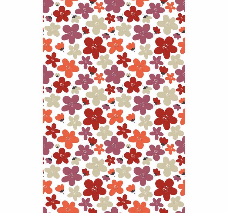 Papel de parede nórdicos com padrão de flores vermelhas - TenStickers