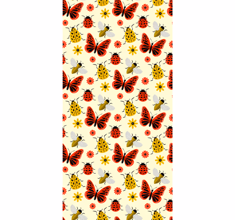 Papel de parede nórdicos com padrão de insetos coloridos - TenStickers