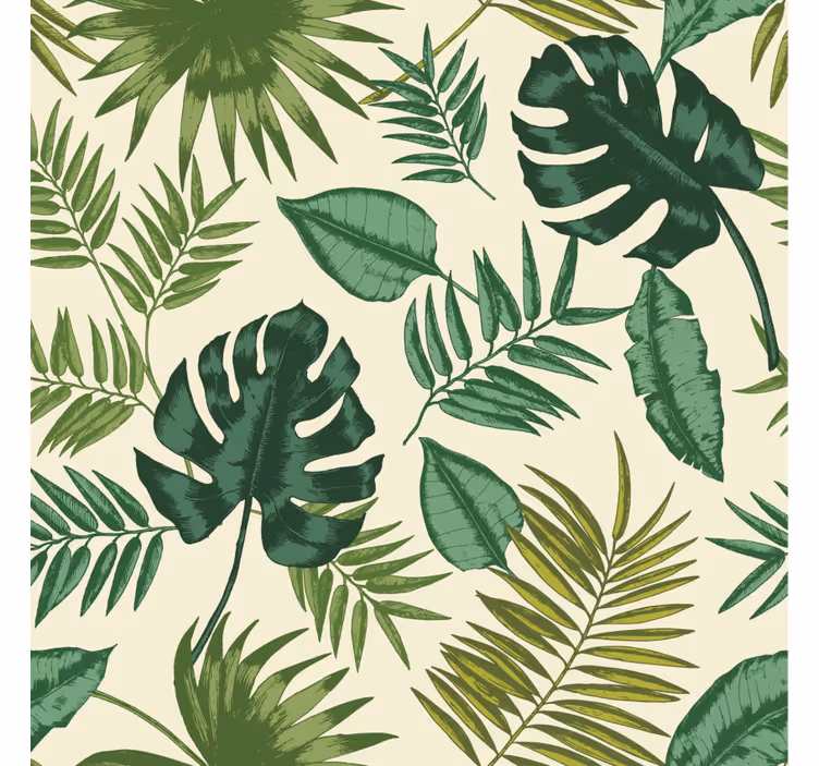Papel de parede para sala com padrão tropical folhado - TenStickers
