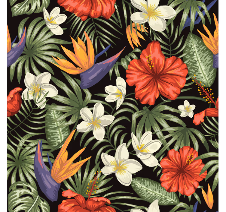 Papel de parede flores padrão de plantas tropicais - TenStickers