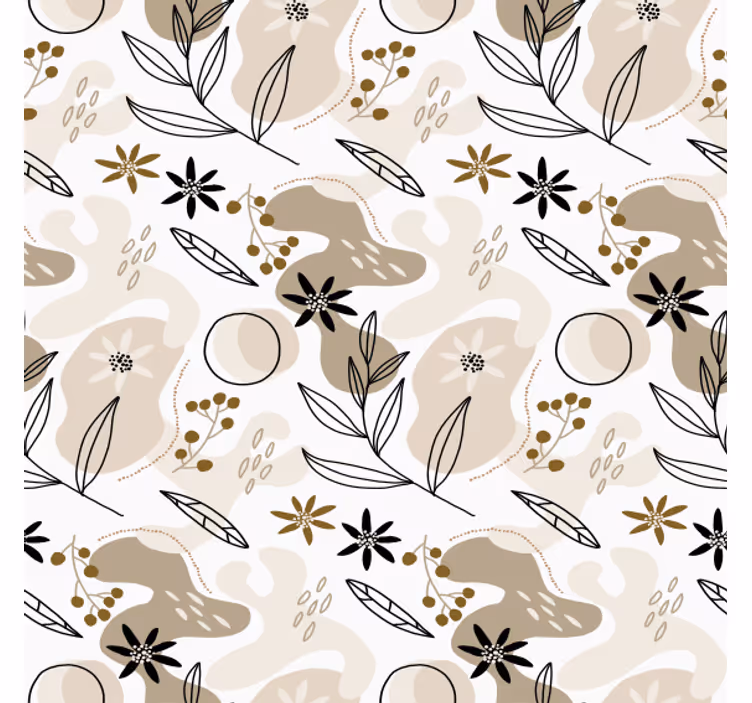 Papel de parede flores padrão elegante de folhas rosa e bege - TenStickers