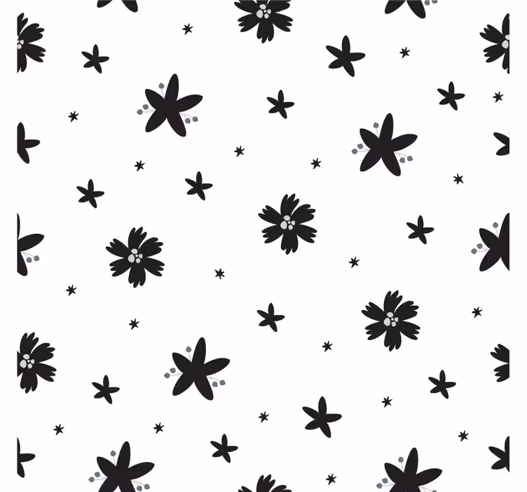 Papel de parede flores padrão floral preto e branco - TenStickers