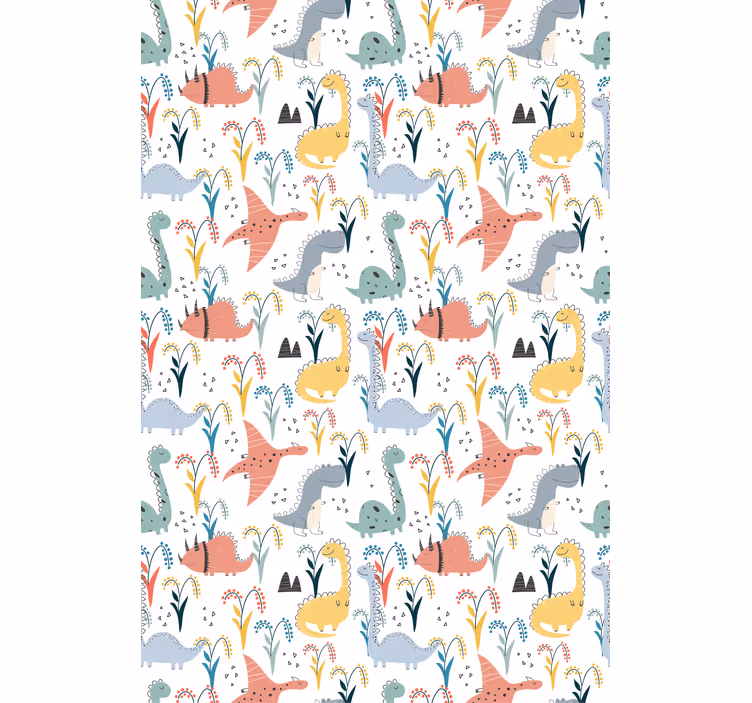 Papel de parede dinossauros padrão escandinavo colorido - TenStickers