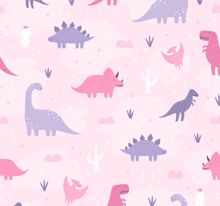 Papel de parede dinossauros fundo rosa - TenStickers