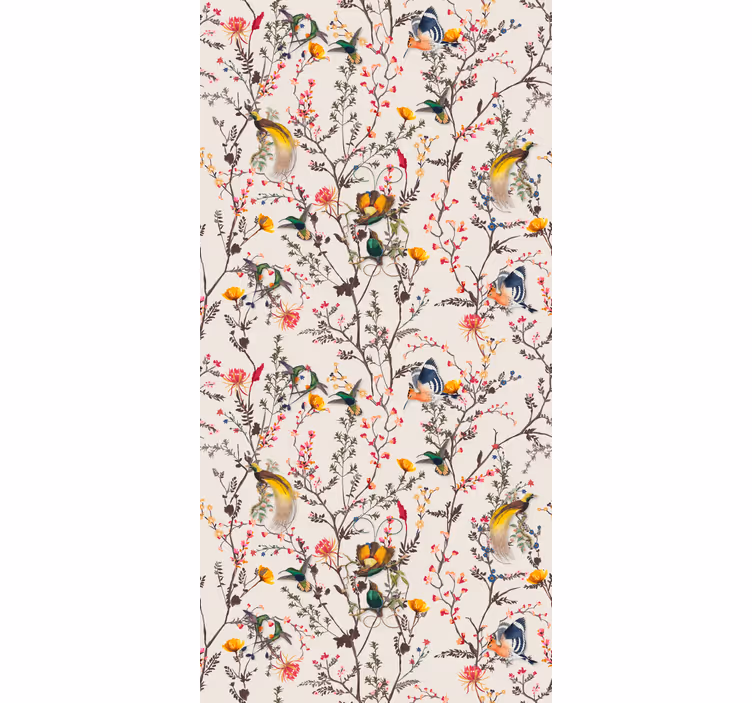 Papel de parede árvores pássaros e flores - TenStickers